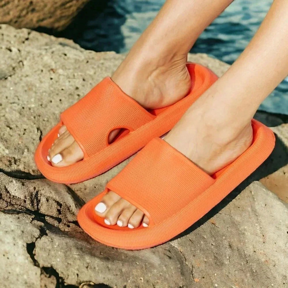 🆕️Bright Orange Open Toe Slides 🧡Comfy Pool Beach Vibes Vacation-Ready Sandals - Picture 5 of 11